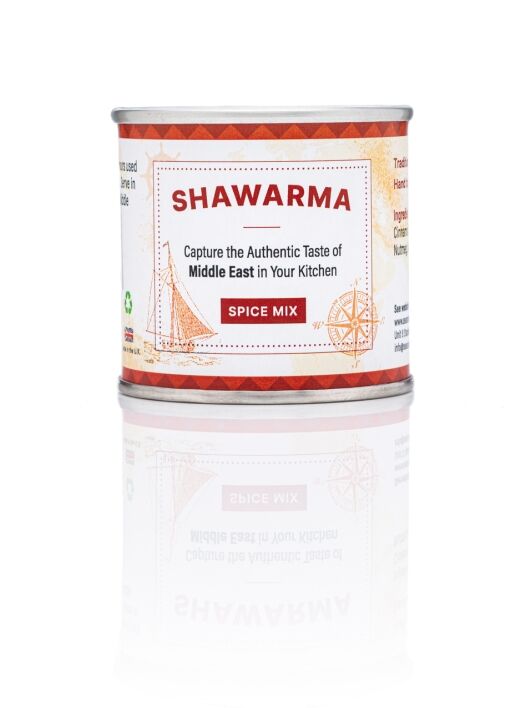 Seasoned Pioneers Shawarma Spices in a spice tin