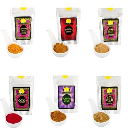 Hot drinks spice bundle containing 6 of seasoned pioneers spices and spice blends